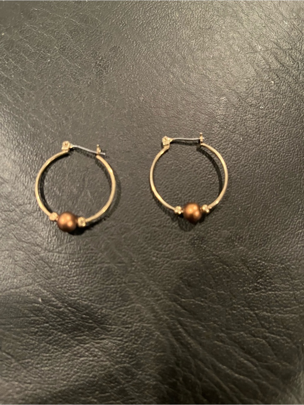 Gold Hoop Earrings with Bronze Accent Bead
